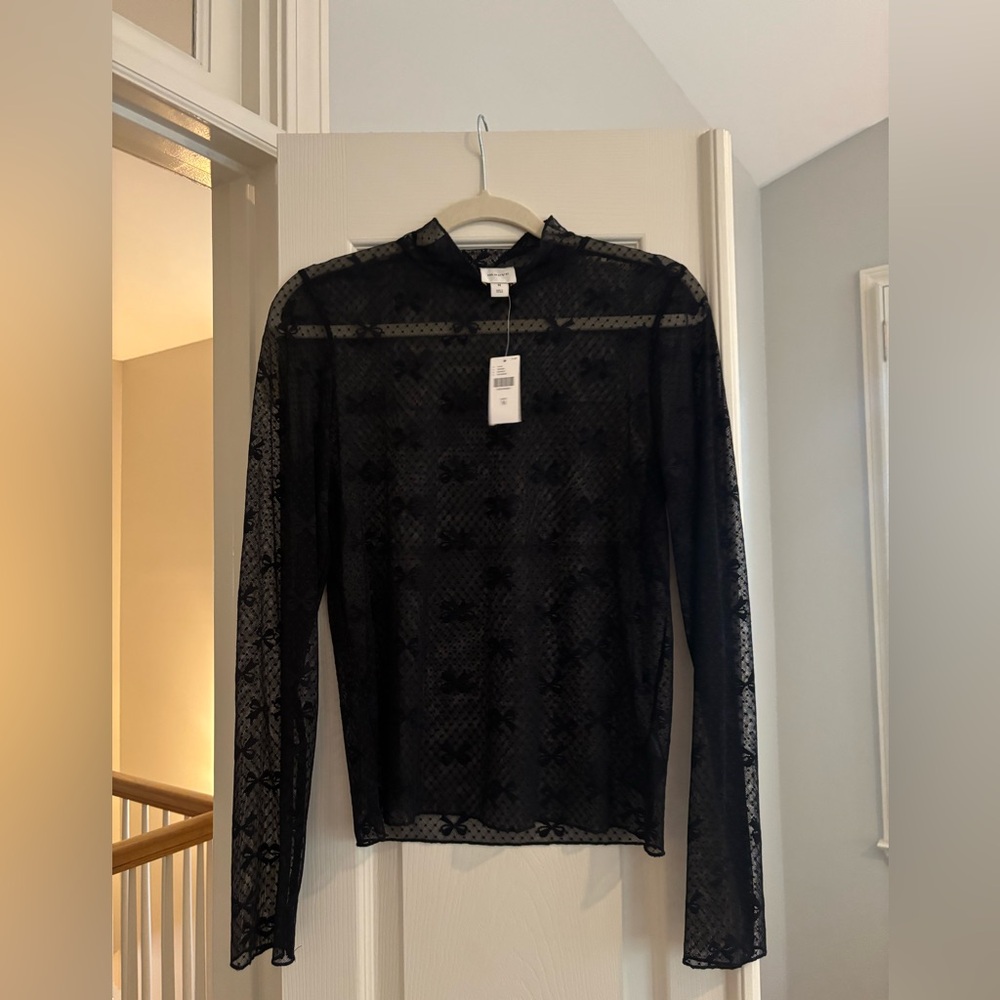 Maeve anthro Black Sheer Lace Blouse nwt